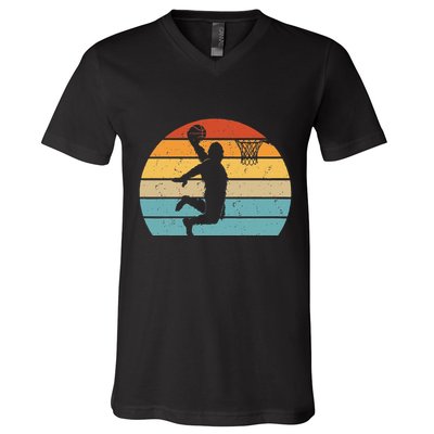 Bigfoot Dunking A Basketball Sasquatch Design V-Neck T-Shirt