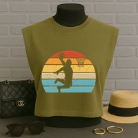 Bigfoot Dunking A Basketball Sasquatch Design Garment-Dyed Women's Muscle Tee