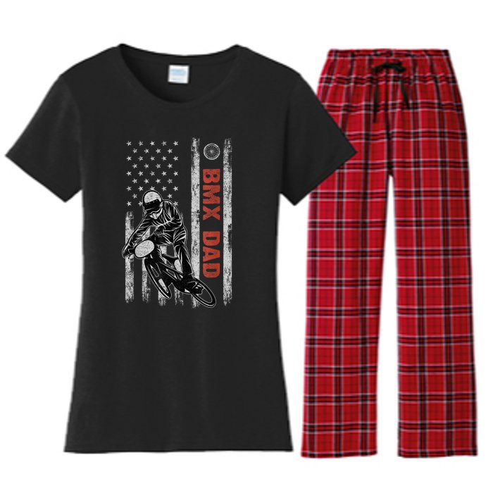 BMX Dad American Flag Fathers Day 4th Of July Gift Women's Flannel Pajama Set