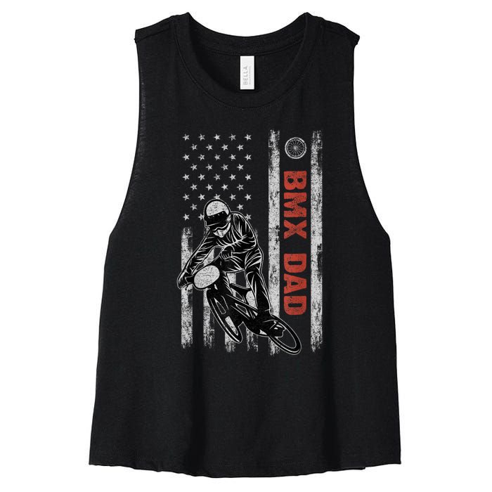 BMX Dad American Flag Fathers Day 4th Of July Gift Women's Racerback Cropped Tank