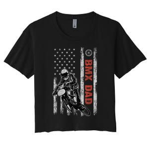 BMX Dad American Flag Fathers Day 4th Of July Gift Women's Crop Top Tee