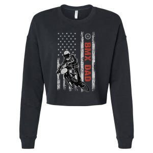 BMX Dad American Flag Fathers Day 4th Of July Gift Cropped Pullover Crew