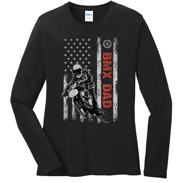 BMX Dad American Flag Fathers Day 4th Of July Gift Ladies Long Sleeve Shirt