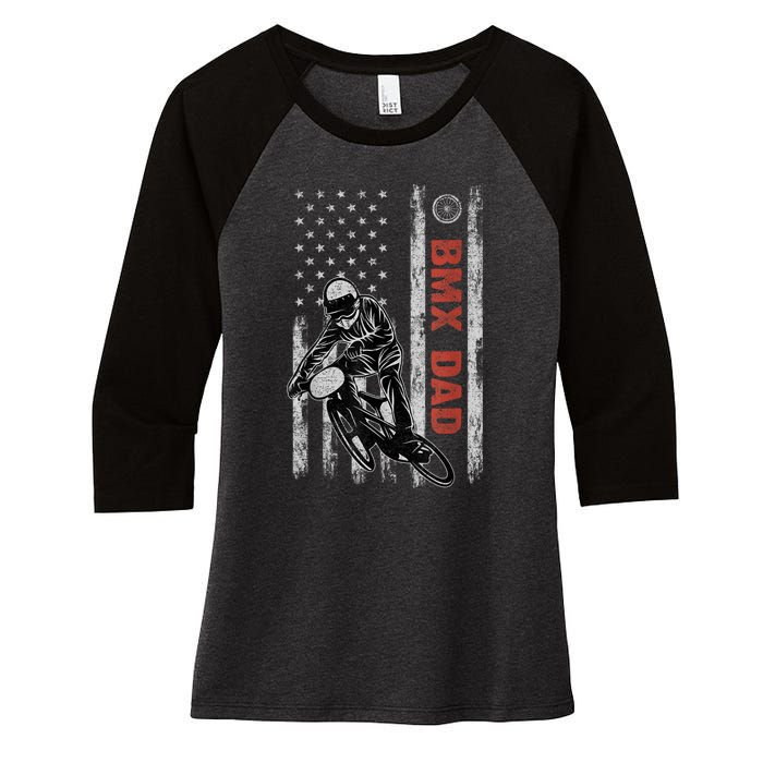 BMX Dad American Flag Fathers Day 4th Of July Gift Women's Tri-Blend 3/4-Sleeve Raglan Shirt