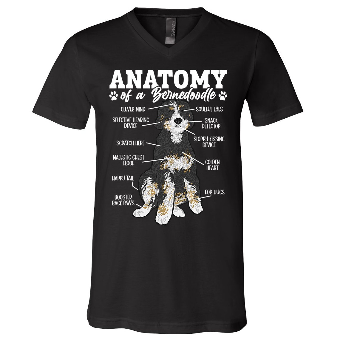 Bernedoodle Dog Anatomy Of A Bernedoodle V-Neck T-Shirt