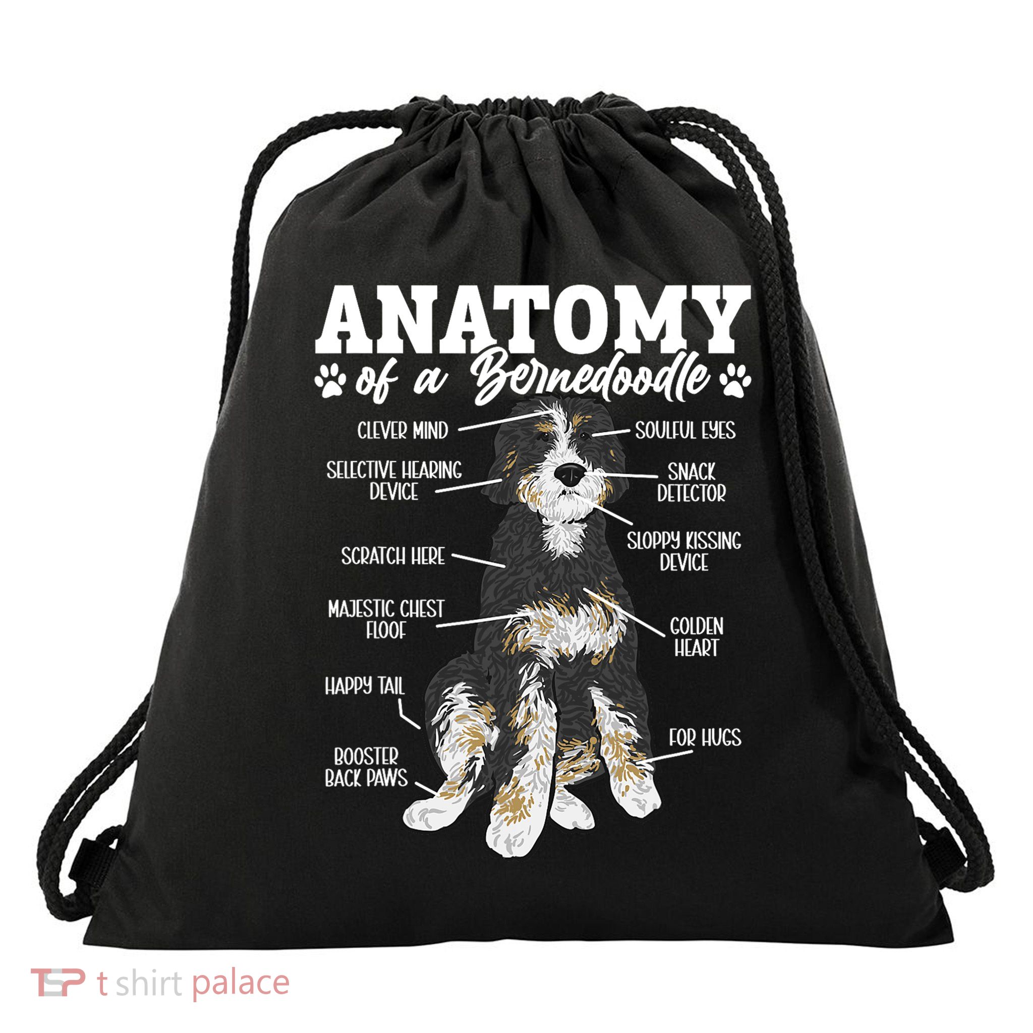 Bernedoodle Dog Anatomy Of A Bernedoodle Drawstring Bag