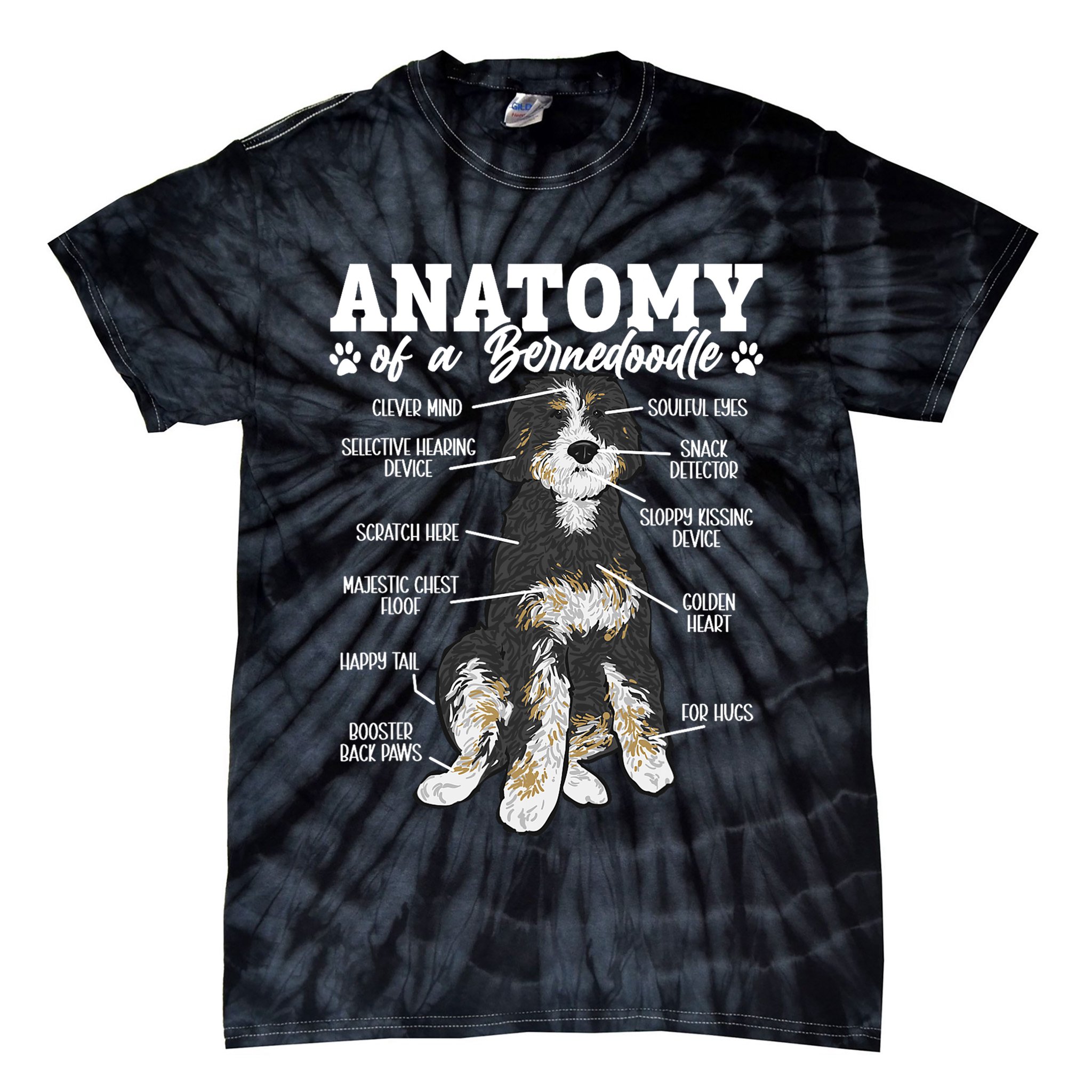 Bernedoodle Dog Anatomy Of A Bernedoodle Tie-Dye T-Shirt