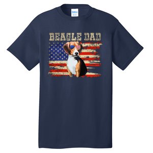 Beagle Dad American Flag Sunglasses Dog Usa Dog Dad Tall T-Shirt