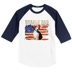 Beagle Dad American Flag Sunglasses Dog Usa Dog Dad Baseball Sleeve Shirt