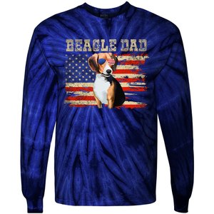 Beagle Dad American Flag Sunglasses Dog Usa Dog Dad Tie-Dye Long Sleeve Shirt