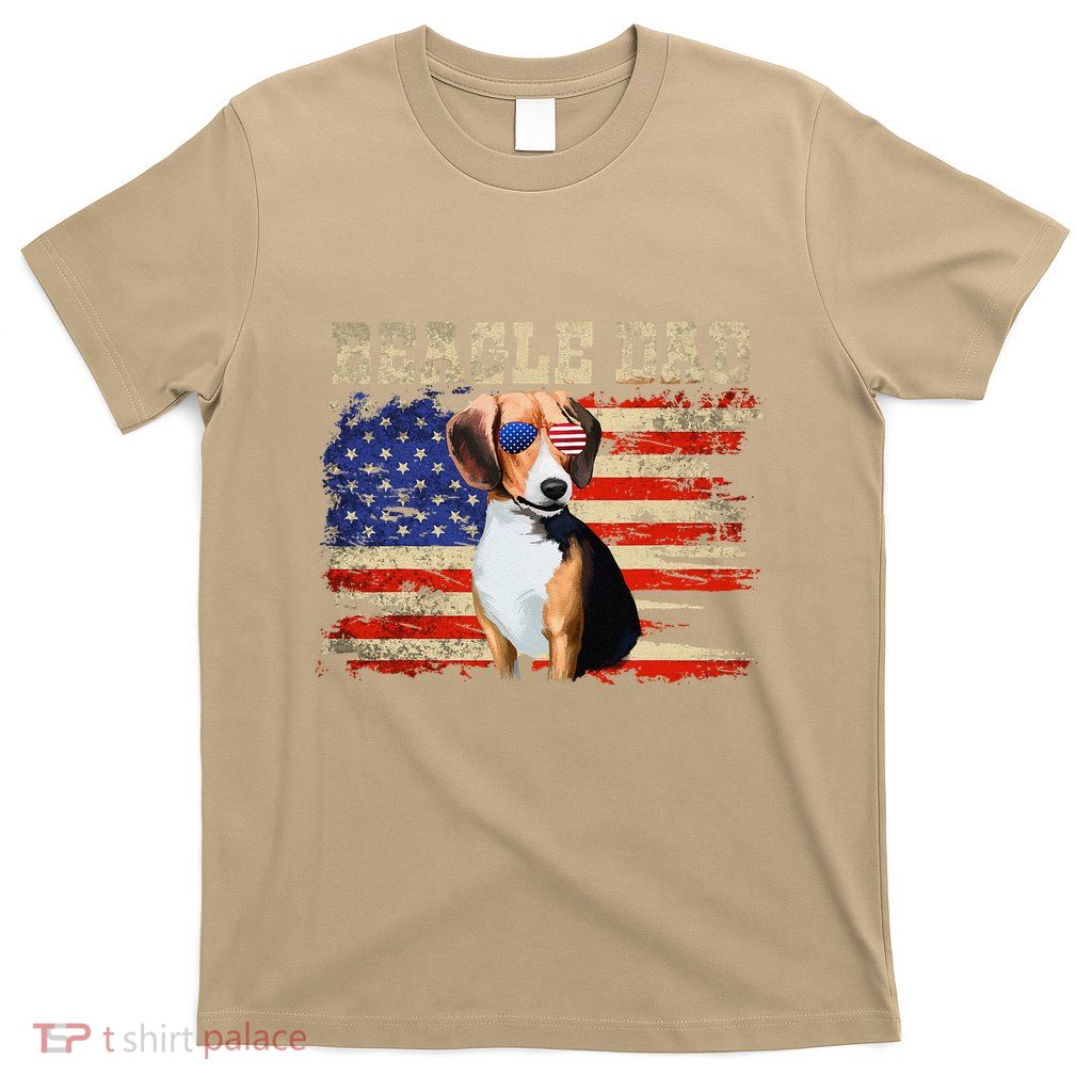 Beagle Dad American Flag Sunglasses Dog Usa Dog Dad T-Shirt