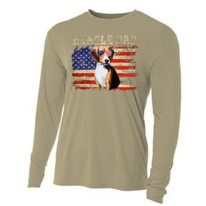 Beagle Dad American Flag Sunglasses Dog Usa Dog Dad Cooling Performance Long Sleeve Crew