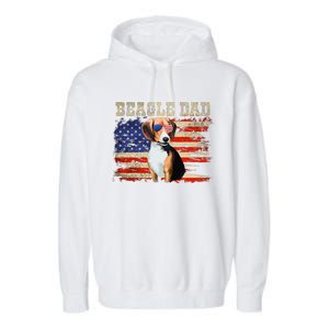 Beagle Dad American Flag Sunglasses Dog Usa Dog Dad Garment-Dyed Fleece Hoodie