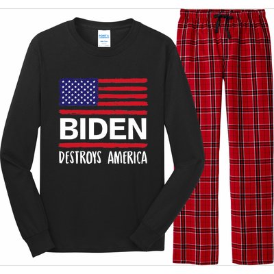 Biden Destroys America Anti Joe Biden USA Flag Long Sleeve Pajama Set