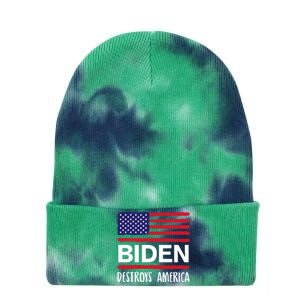 Biden Destroys America Anti Joe Biden USA Flag Tie Dye 12in Knit Beanie