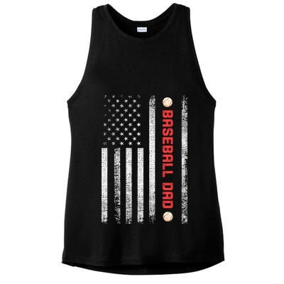Baseball Dad American Flag Cool Father's Day Gift Ladies PosiCharge Tri-Blend Wicking Tank