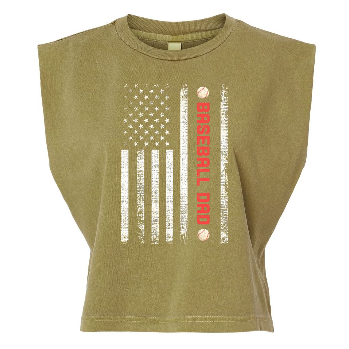 Baseball Dad American Flag Cool Father's Day Gift Garment-Dyed Women's Muscle Tee