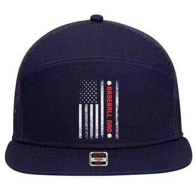 Baseball Dad American Flag Cool Father's Day Gift 7 Panel Mesh Trucker Snapback Hat