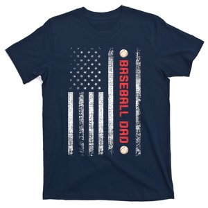 Baseball Dad American Flag Cool Father's Day Gift T-Shirt