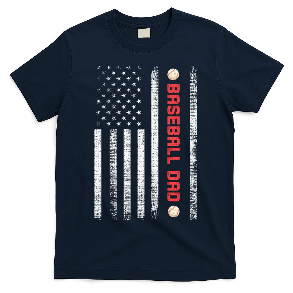 Baseball Dad American Flag Cool Father's Day Gift T-Shirt