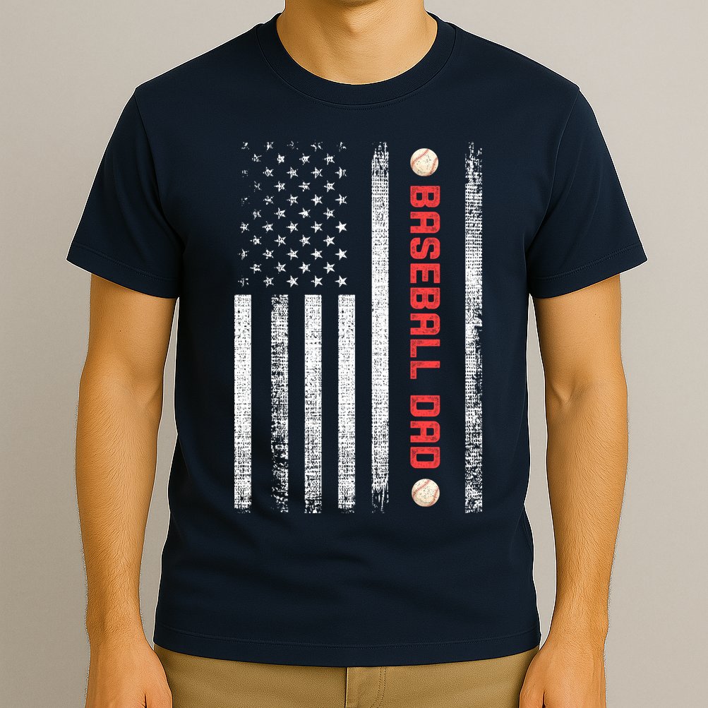 Baseball Dad American Flag Cool Father's Day Gift T-Shirt