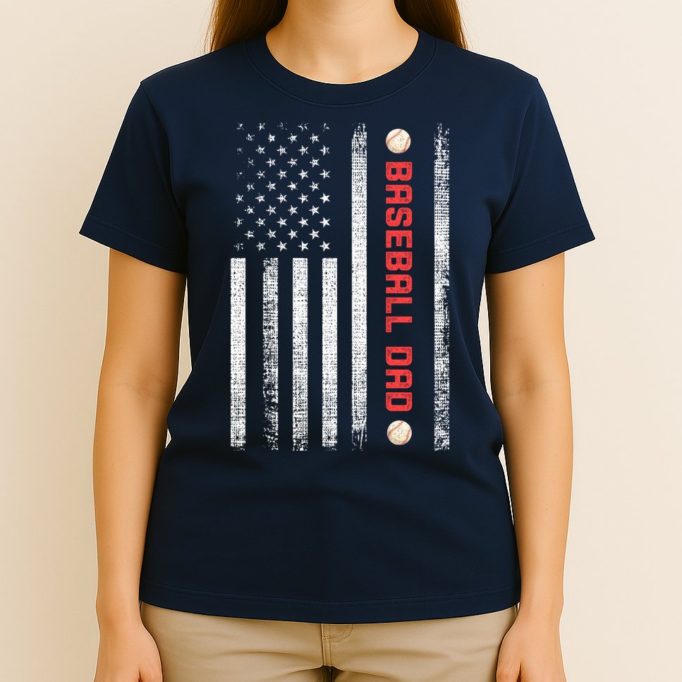 Baseball Dad American Flag Cool Father's Day Gift T-Shirt