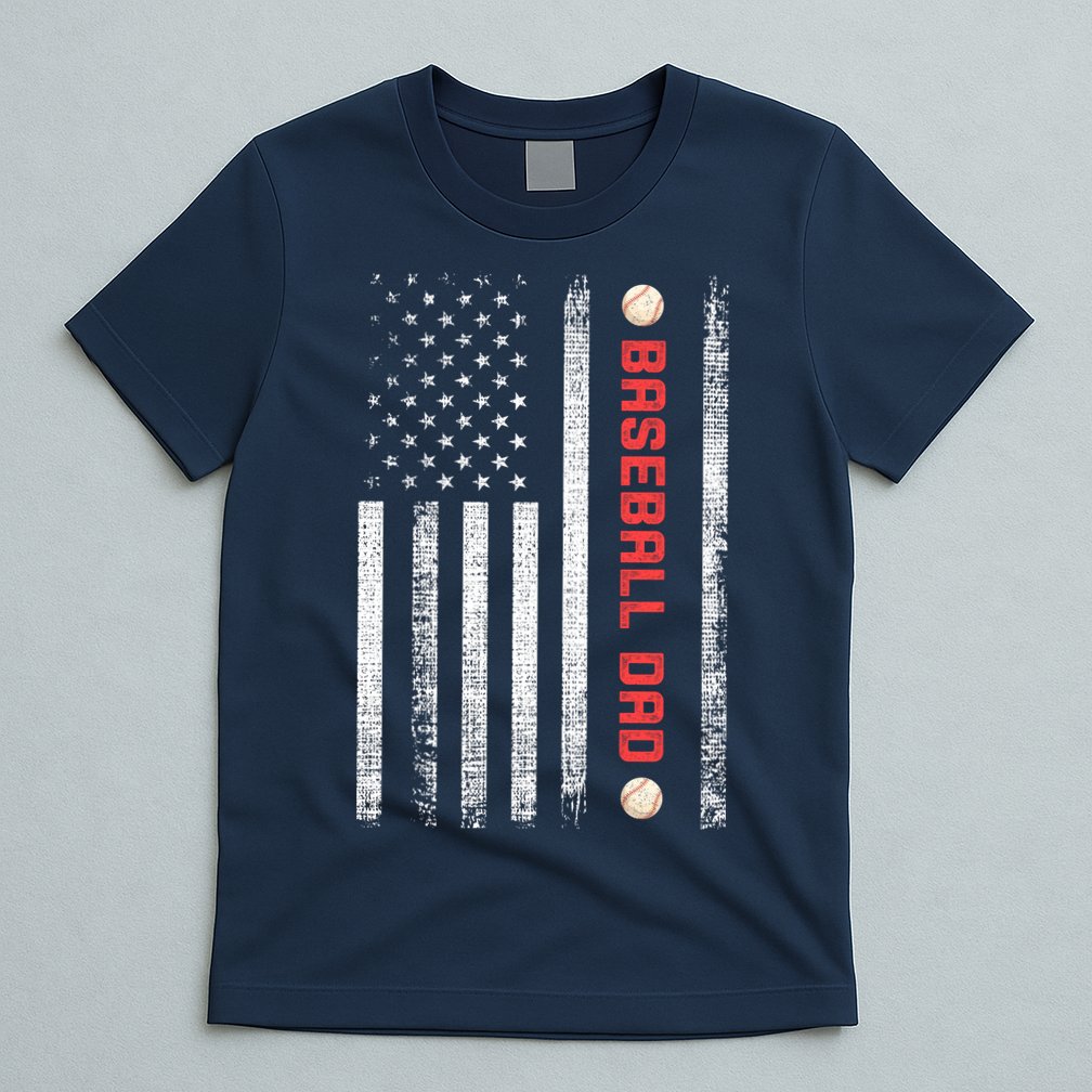 Baseball Dad American Flag Cool Father's Day Gift T-Shirt