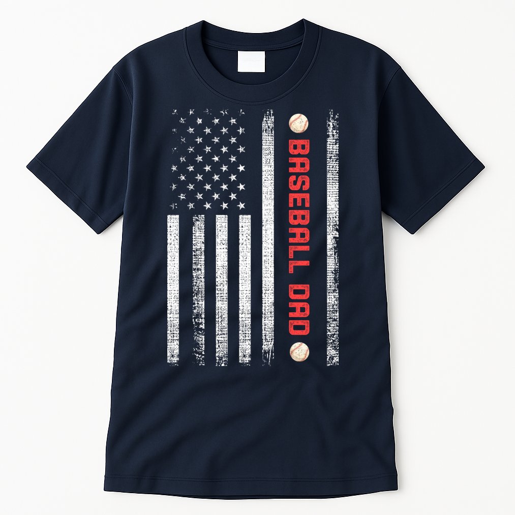 Baseball Dad American Flag Cool Father's Day Gift Tall T-Shirt