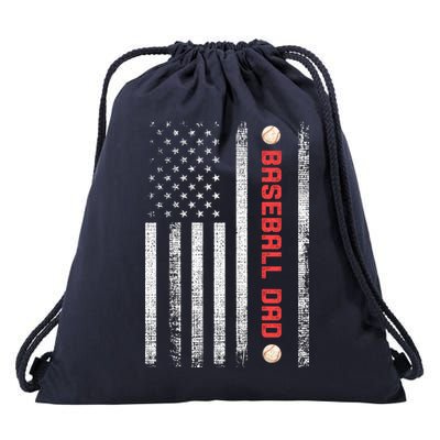 Baseball Dad American Flag Cool Father's Day Gift Drawstring Bag