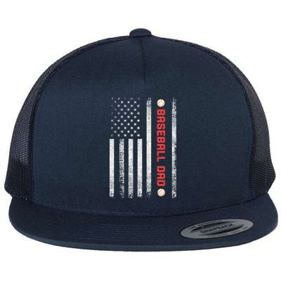 Baseball Dad American Flag Cool Father's Day Gift Flat Bill Trucker Hat