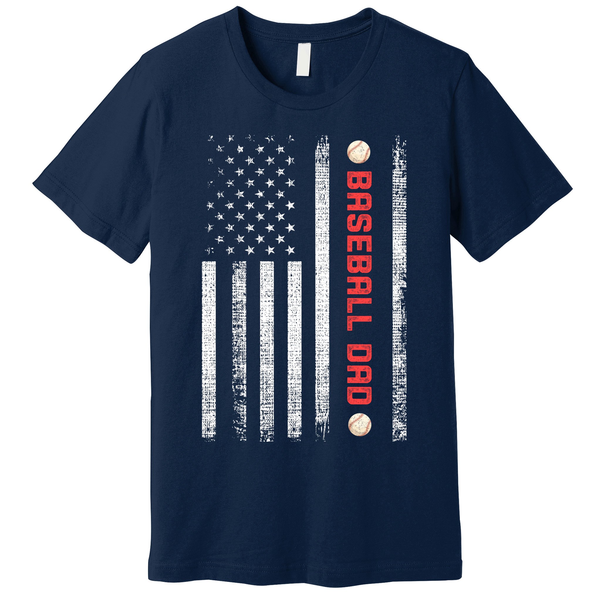 Baseball Dad American Flag Cool Father's Day Gift Premium T-Shirt