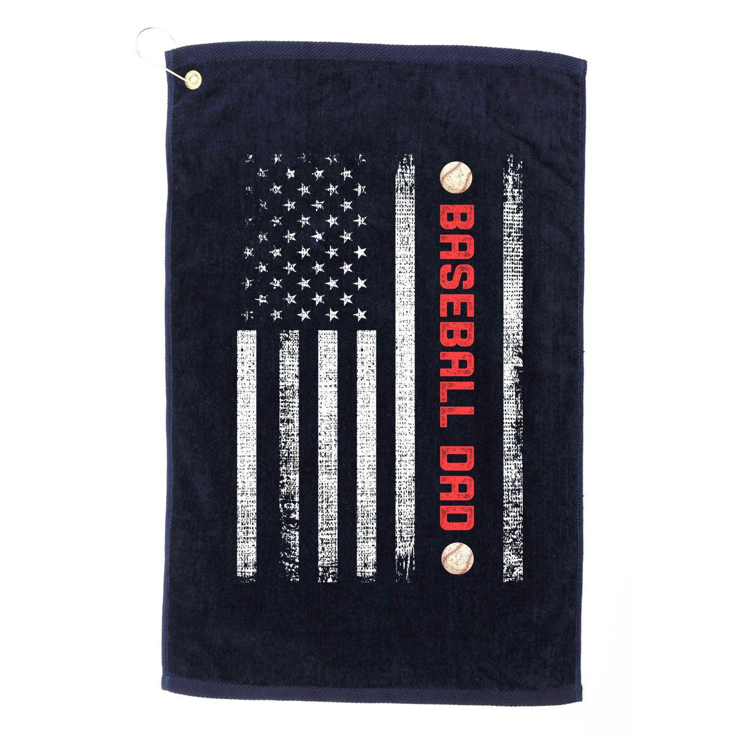 Baseball Dad American Flag Cool Father's Day Gift Golf Towel