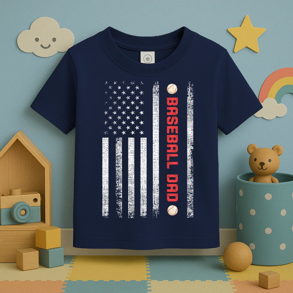 Baseball Dad American Flag Cool Father's Day Gift Toddler T-Shirt