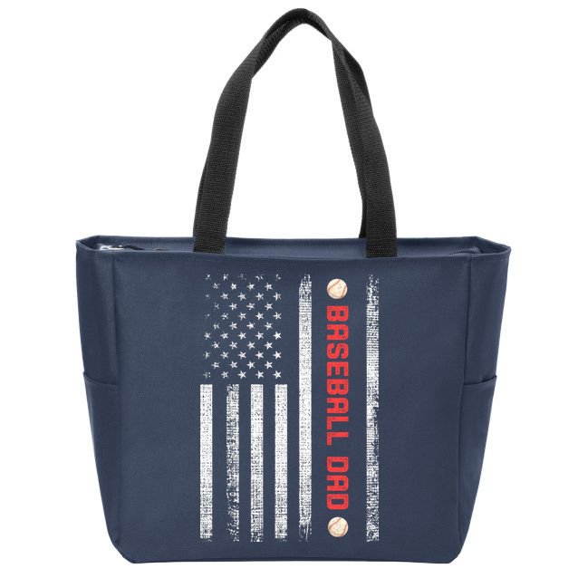 Baseball Dad American Flag Cool Father's Day Gift Zip Tote Bag