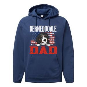 Bernedoodle Dog American Flag Bernedoodle Dad Performance Fleece Hoodie