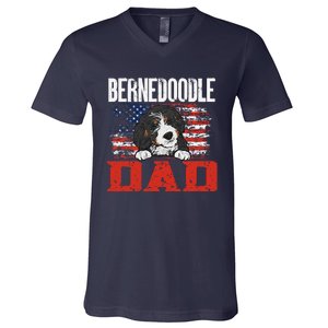 Bernedoodle Dog American Flag Bernedoodle Dad V-Neck T-Shirt