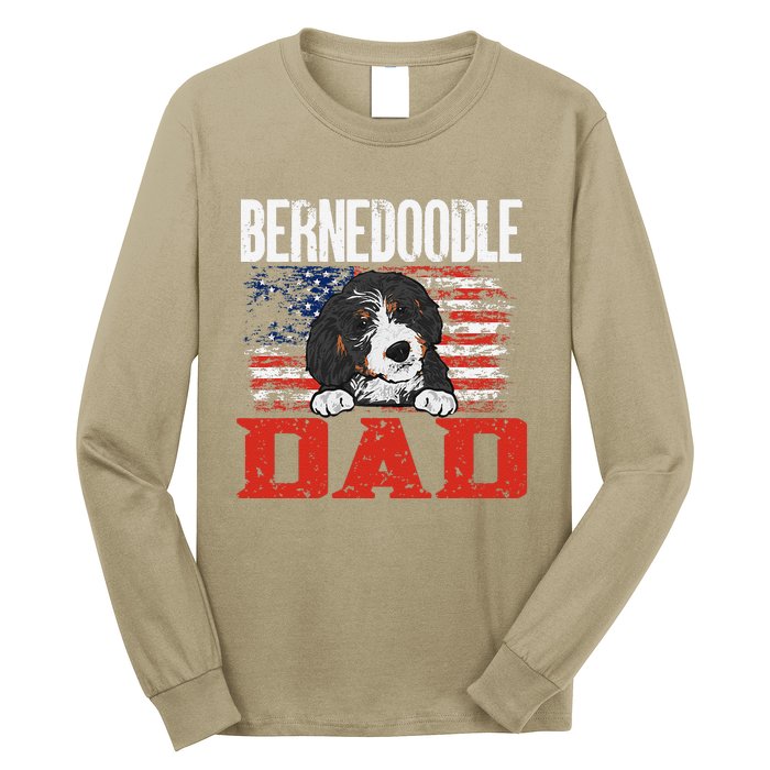 Bernedoodle Dog American Flag Bernedoodle Dad Long Sleeve Shirt