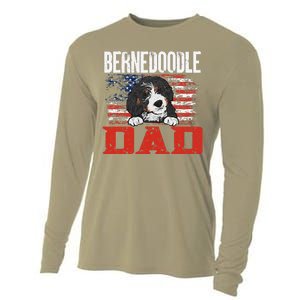 Bernedoodle Dog American Flag Bernedoodle Dad Cooling Performance Long Sleeve Crew