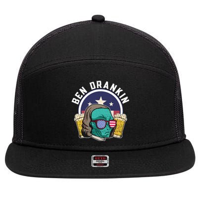 Ben Drankin Alien Usa Funny 4th Of July Cool Gift 7 Panel Mesh Trucker Snapback Hat