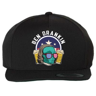 Ben Drankin Alien Usa Funny 4th Of July Cool Gift Wool Snapback Cap