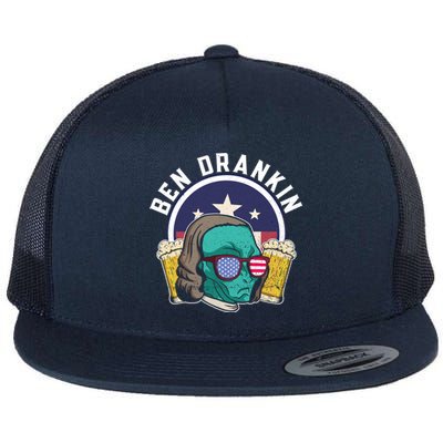 Ben Drankin Alien Usa Funny 4th Of July Cool Gift Flat Bill Trucker Hat