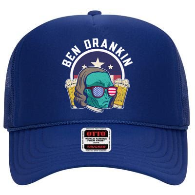 Ben Drankin Alien Usa Funny 4th Of July Cool Gift High Crown Mesh Back Trucker Hat