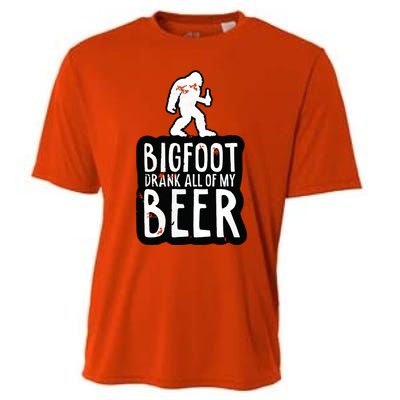 Bigfoot Drank All Of My Beer Lovers Funny Sasquatch Camping Cooling Performance Crew T-Shirt