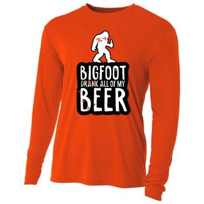 Bigfoot Drank All Of My Beer Lovers Funny Sasquatch Camping Cooling Performance Long Sleeve Crew