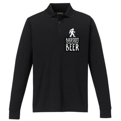 Bigfoot Drank All Of My Beer Lovers Funny Sasquatch Camping Performance Long Sleeve Polo