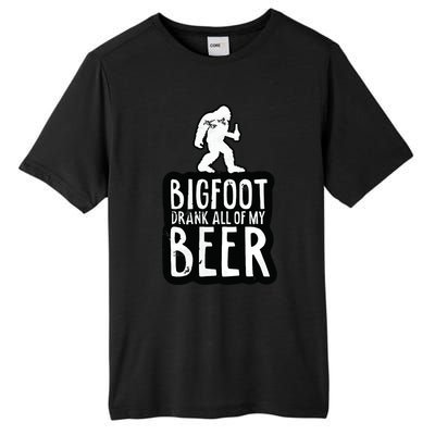 Bigfoot Drank All Of My Beer Lovers Funny Sasquatch Camping Tall Fusion ChromaSoft Performance T-Shirt