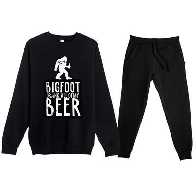 Bigfoot Drank All Of My Beer Lovers Funny Sasquatch Camping Premium Crewneck Sweatsuit Set