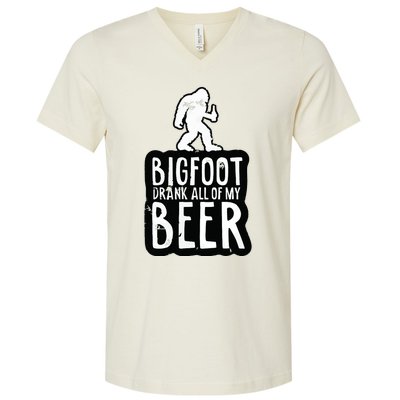 Bigfoot Drank All Of My Beer Lovers Funny Sasquatch Camping V-Neck T-Shirt