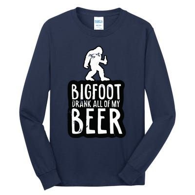 Bigfoot Drank All Of My Beer Lovers Funny Sasquatch Camping Tall Long Sleeve T-Shirt