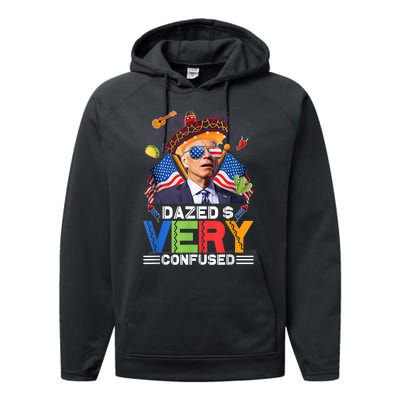 Biden Dazed And Very Confused Funny Anti Biden 4th Of July Performance Fleece Hoodie